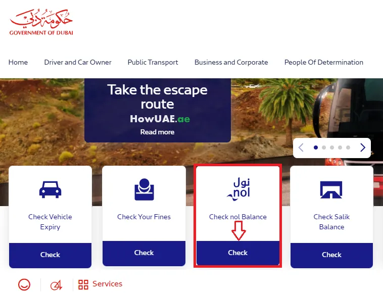 Step 1 and 2 - Visit the RTA official Website To check your NOL card balance