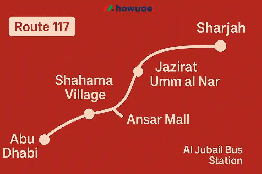 Abu Dhabi to Sharjah Bus Route Map (117)