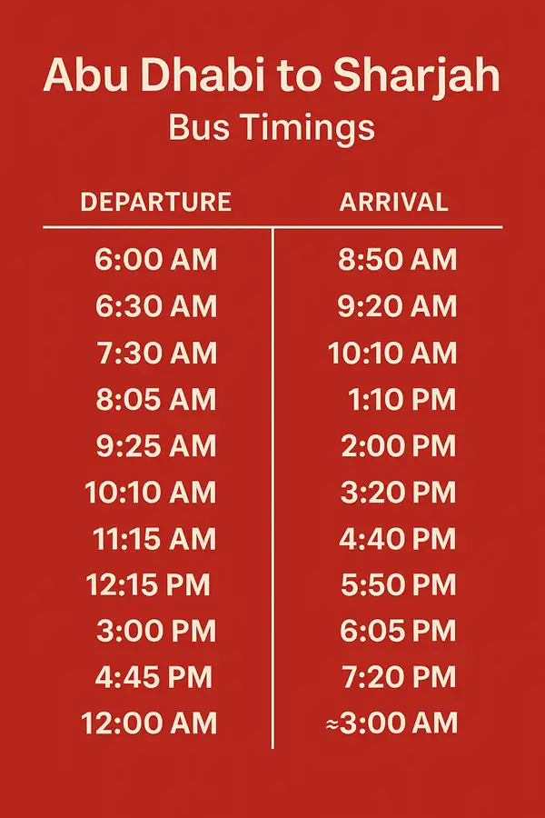 Abu Dhabi to Sharjah Bus Timing (117 Route)
