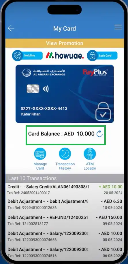App history and balance :  display your current balance