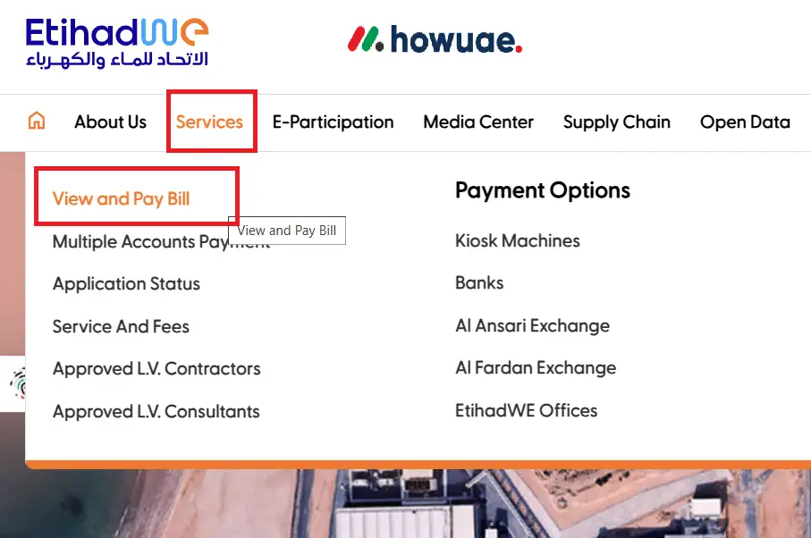 Click “Services” And “View Bill” option on the homepage.
