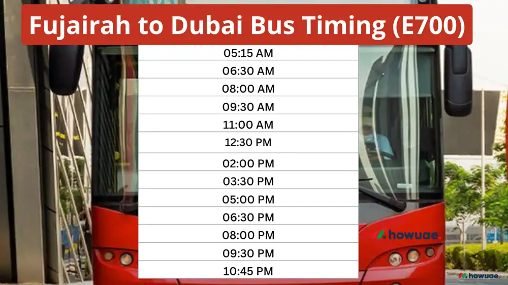 Fujairah to Dubai Bus Timing (E700)