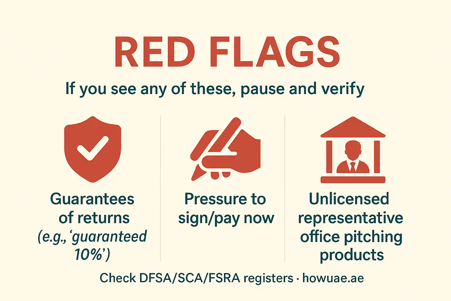 How to identify a trusted investment advisor in Dubai (2026) 3 Red flags guarantees, pressure to sign, representative office pitching products